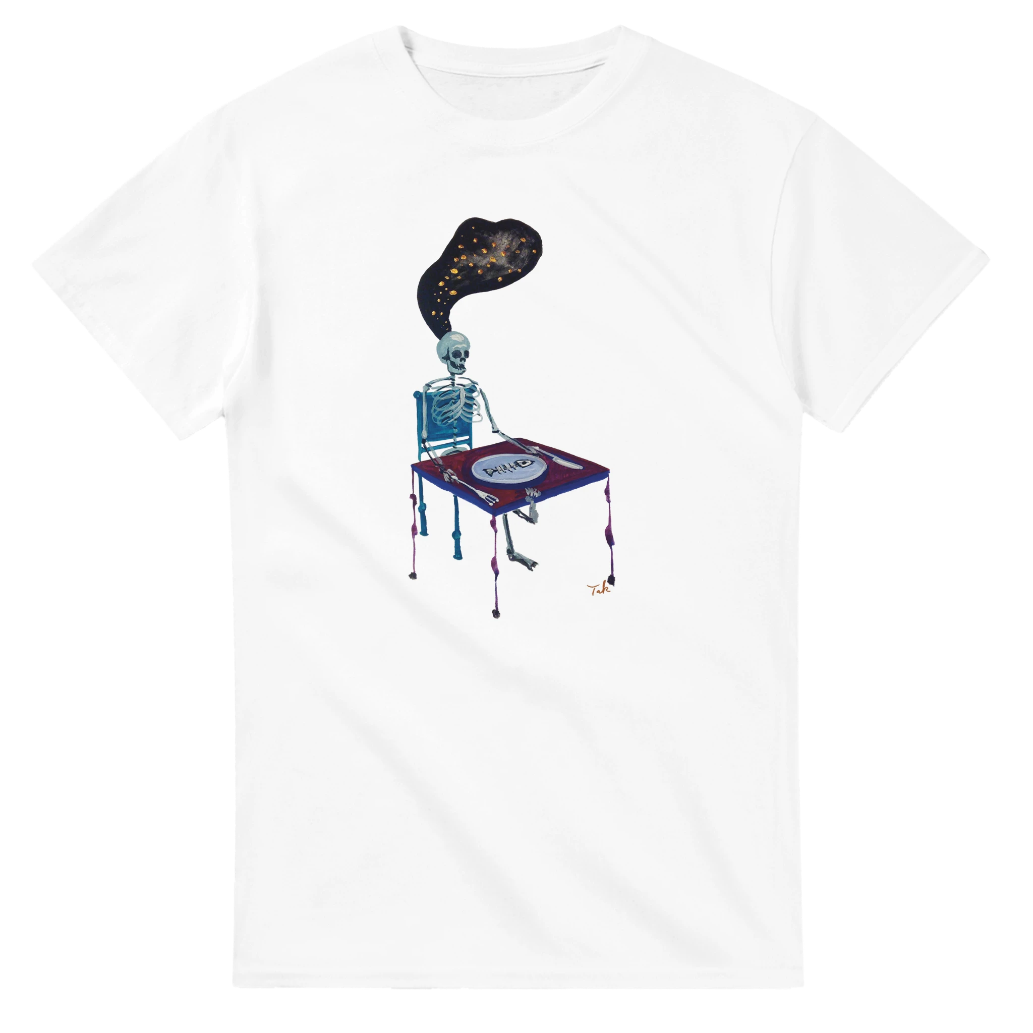 Midnight Appetite — Skelly at the Table | Heavyweight Unisex Crewneck T-shirt | Gildan® 5000